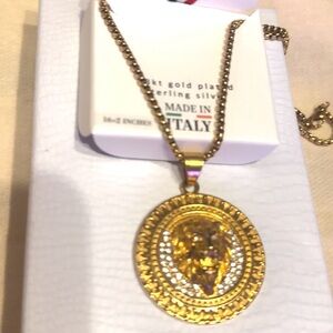 Italian Gold Plated Lion Medallion Necklace